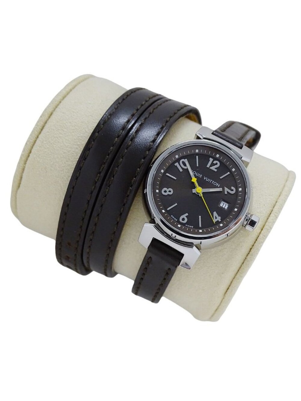Louis Vuitton Watch Tambour Triple Coiled Date Quartz Stainless Steel Leather